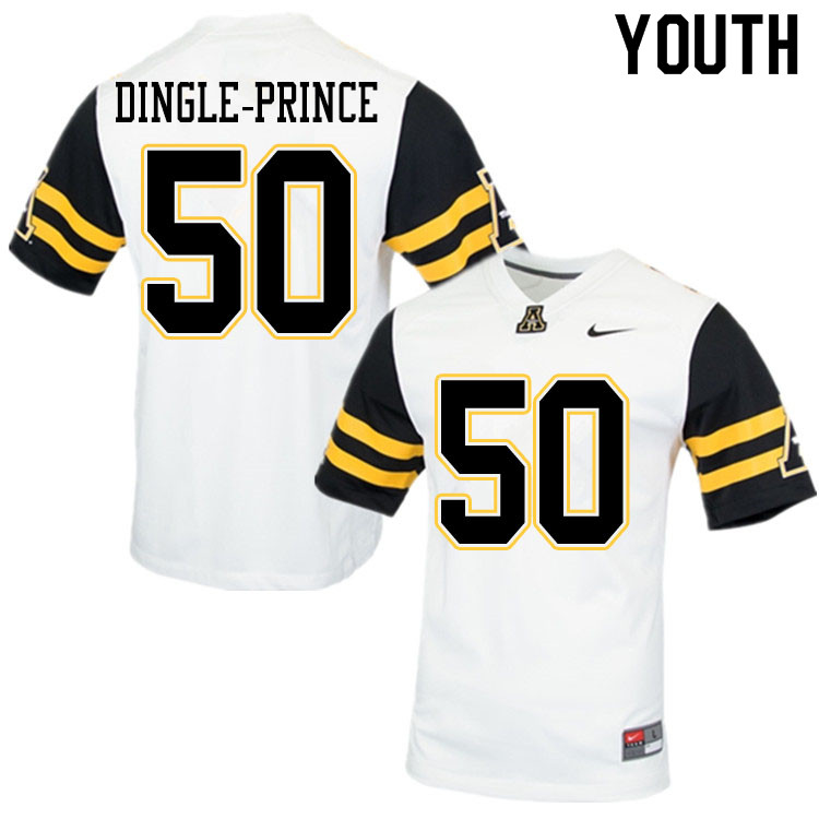 Youth #50 DeAndre Dingle-Prince Appalachian State Mountaineers College Football Jerseys Sale-White - Click Image to Close